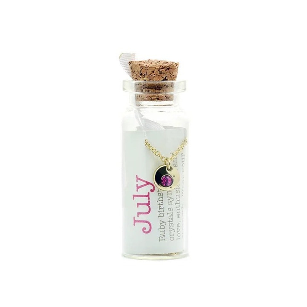 Lucky Feather birthstone bottle necklace - July